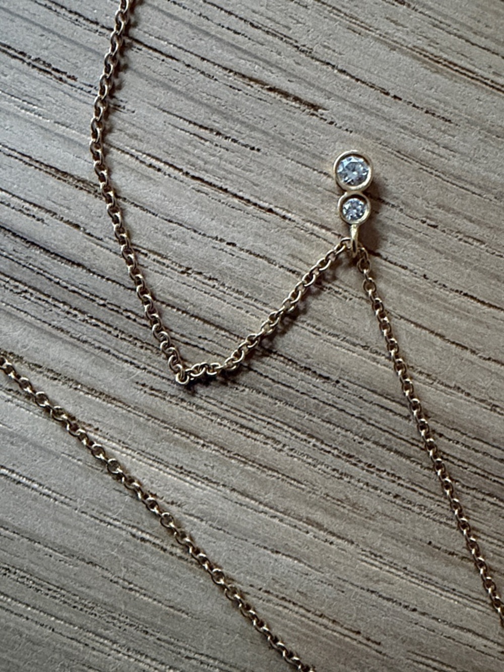 Delicate Gold Necklace with Dual Clear Stone Pendants - Picture 5 of 5